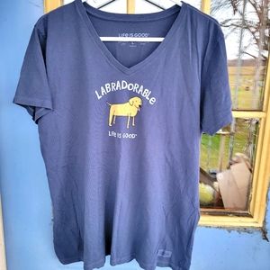 Life is Good LABRADORABLE Crusher Tee Sz L Womens Navy Yellow Labrador Dog NWOT